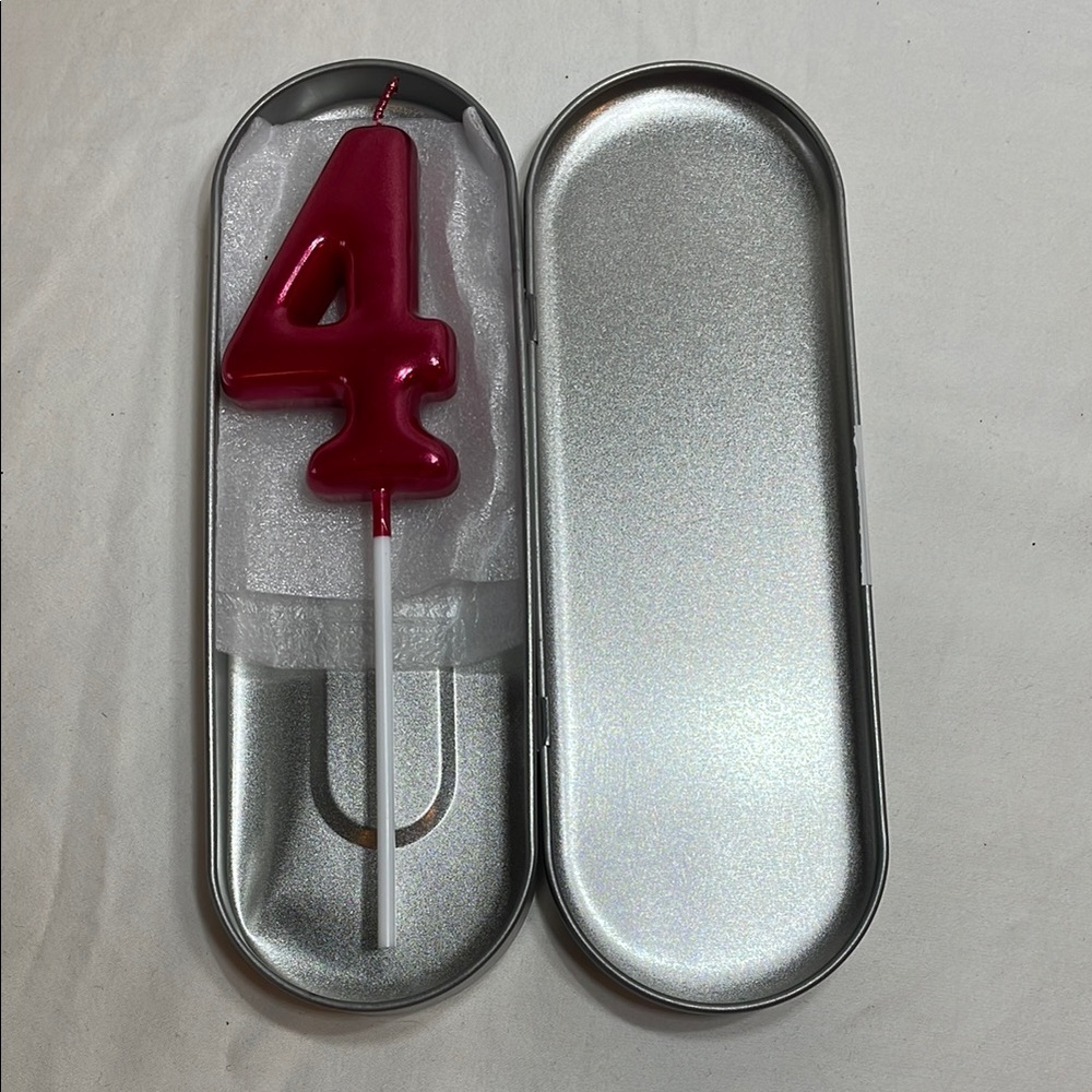 🌺SALE 5 for $20🌺Red Number 4 Candle in Silver Holder